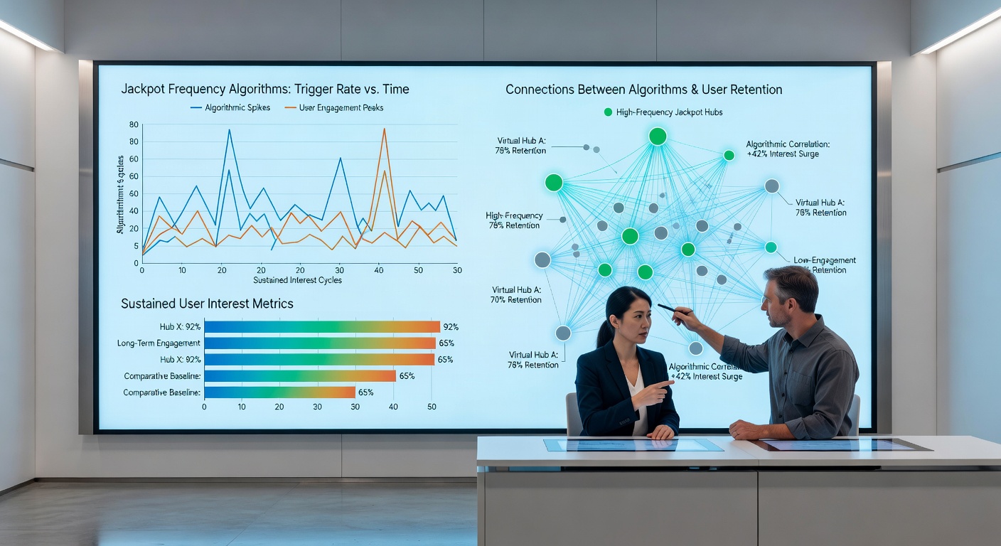 Virtual entertainment hub dashboard showing jackpot frequency metrics and player engagement data from online platforms
