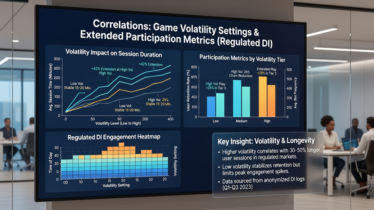 Chart comparing session length distributions for low, medium, and high volatility games across multiple jurisdictions
