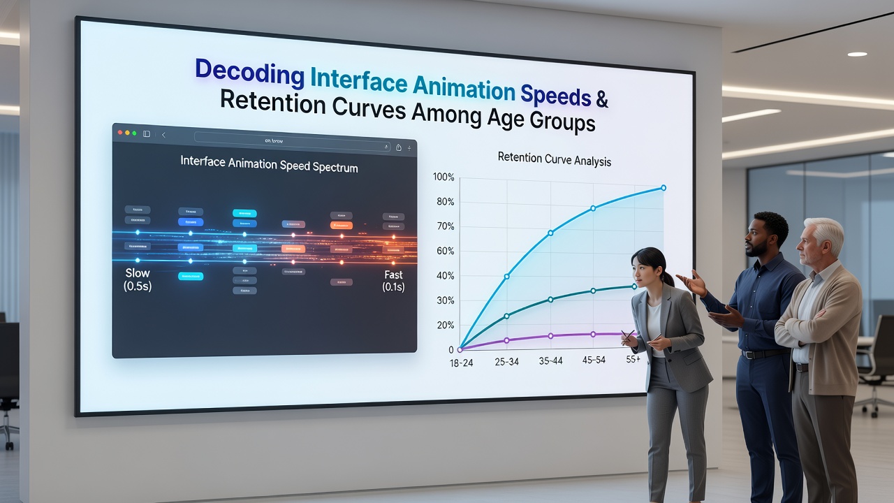 Detailed chart comparing animation speed intervals to retention percentages for multiple age brackets