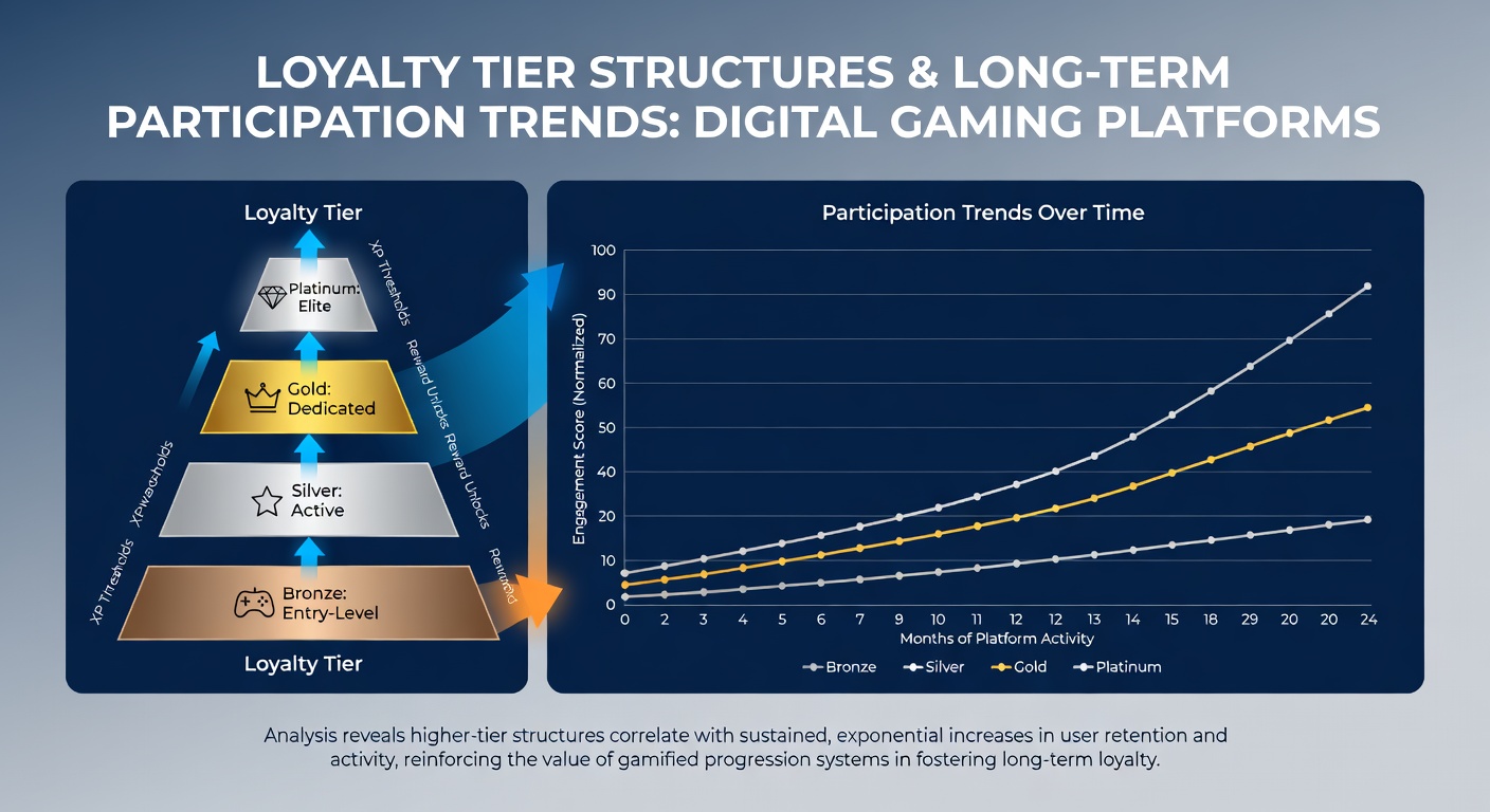 Analytics dashboard displaying participation trends and loyalty tier retention rates across gaming regions