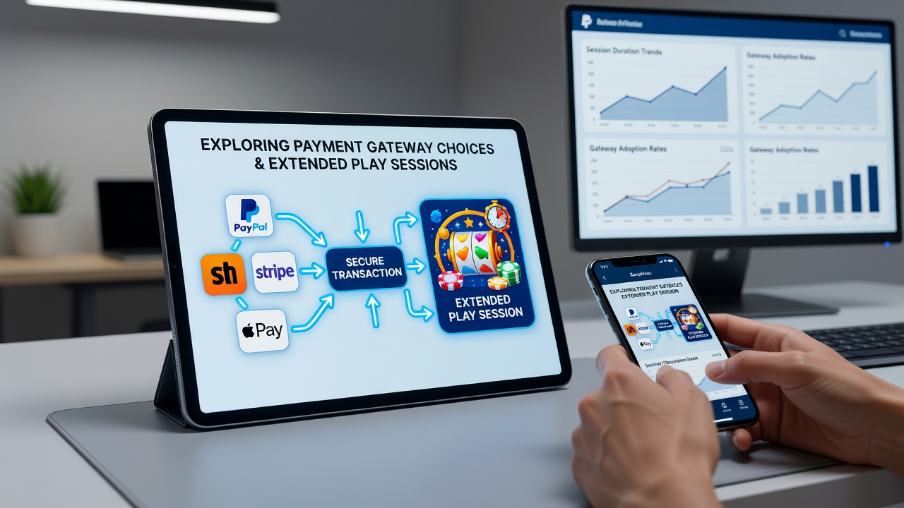 Analytics dashboard displaying session duration metrics alongside payment gateway usage statistics