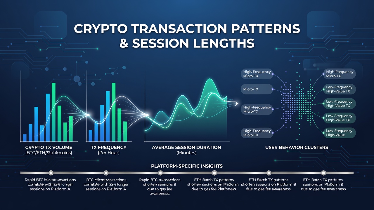 Analytics dashboard showing session duration trends correlated with cryptocurrency deposit volumes over multiple months