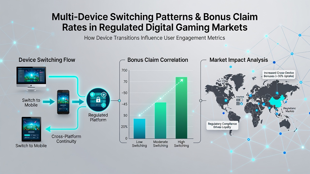 Chart displaying bonus claim rate increases linked to device switching frequency in regulated online gaming markets during 2025-2026
