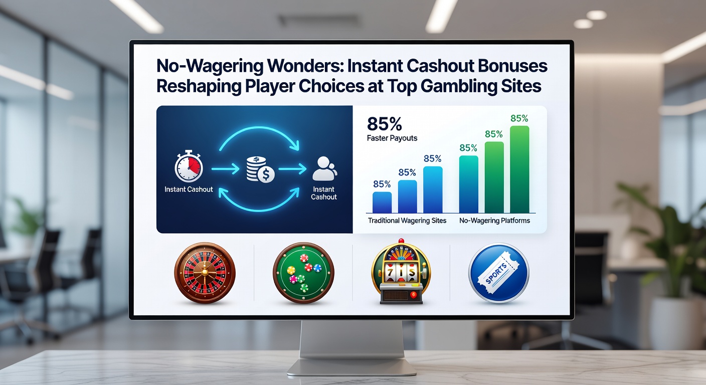 Screenshot of a top gambling site's no-wagering bonus dashboard, displaying instant cashout buttons next to slot wins and deposit matches