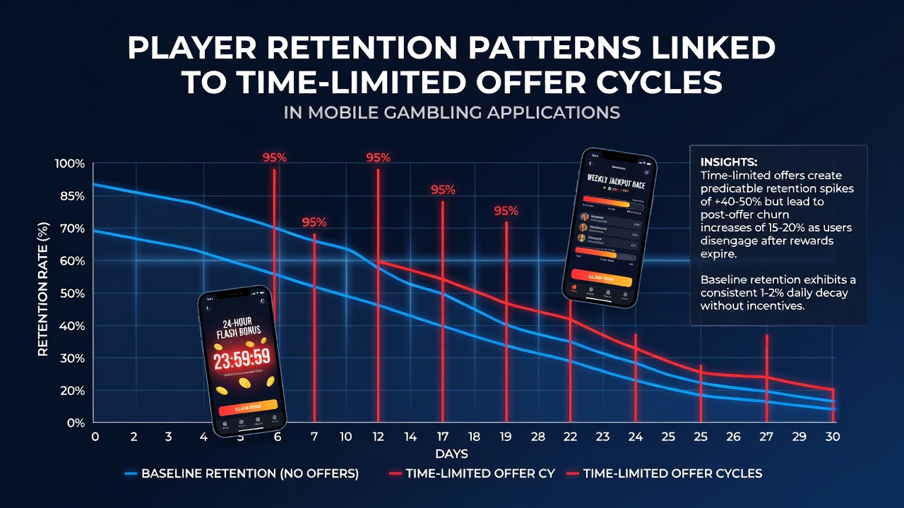 Analytics dashboard showing player retention curves correlated with time-limited bonus cycles