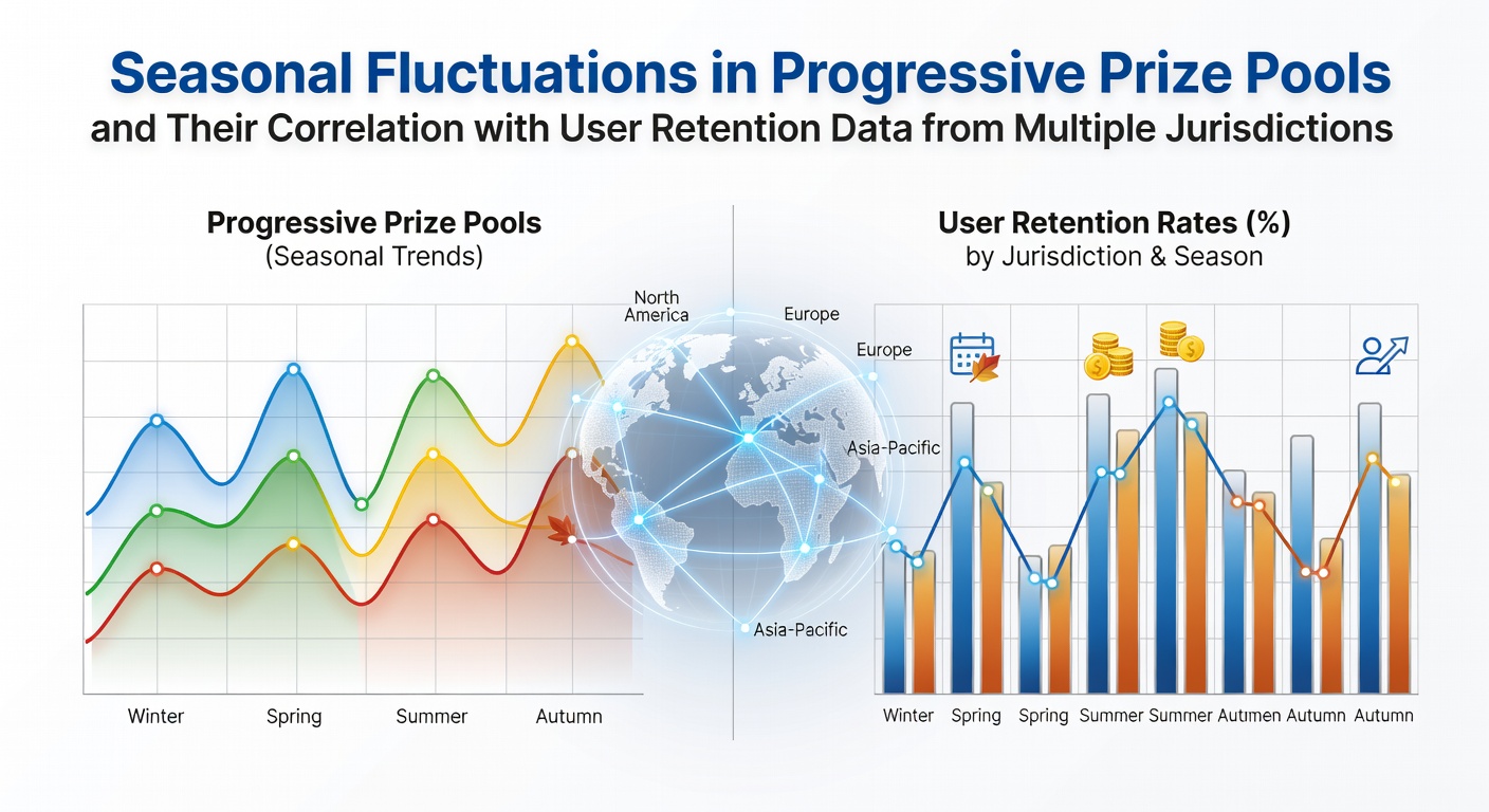 Chart showing progressive jackpot pool growth alongside seasonal user retention trends across different regions