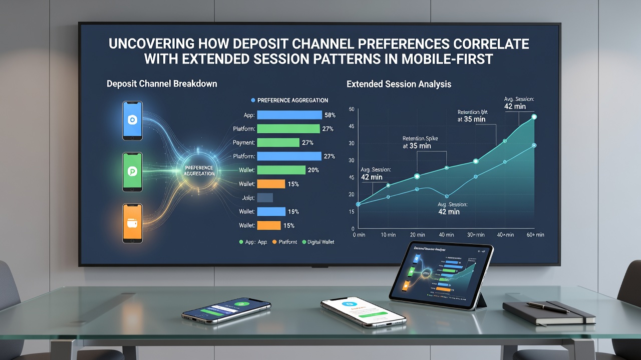 Analytics dashboard displaying deposit channel correlations with session duration metrics
